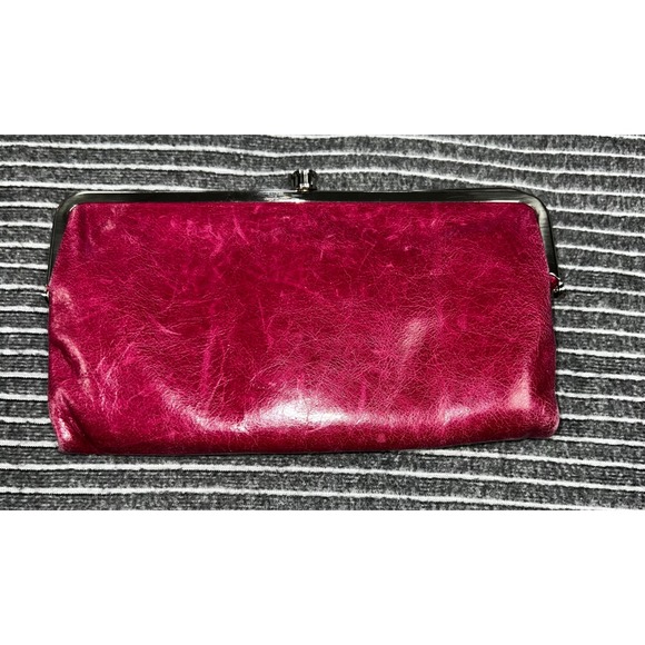Hobo International Lauren Pink Leather Trifold Kiss Lock Frame Clutch Wallet